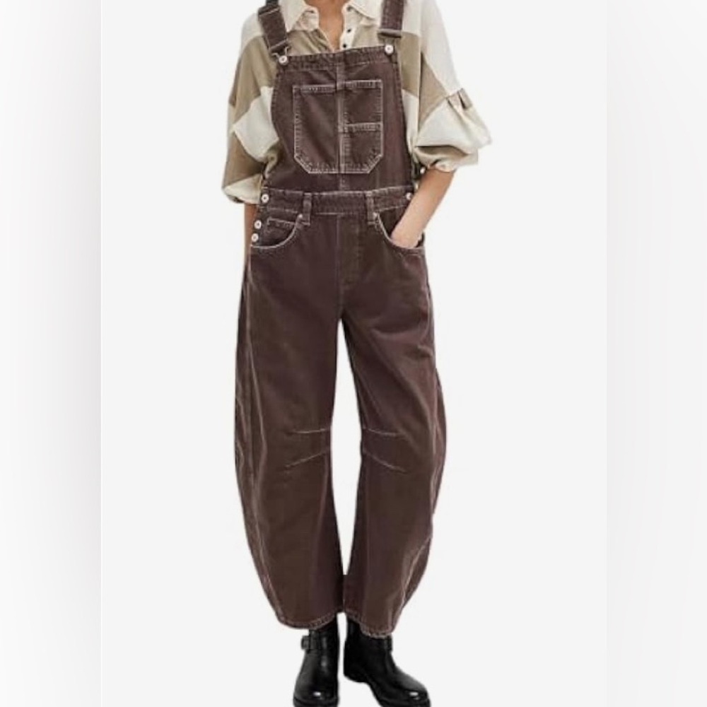 Free People Good Luck Barrel Overalls